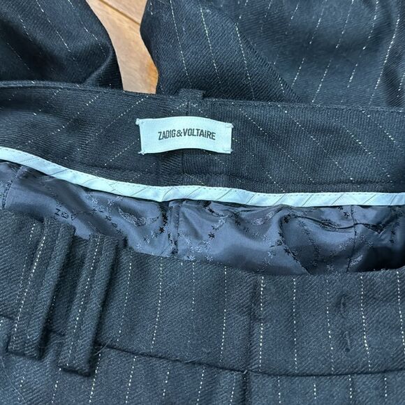 Zadig & Voltaire Black wool gold striped lined pants 34 Cm - Picture 6 of 13